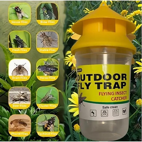 Wiederverwendbare Fliegenfalle für den Außenbereich, Insektenfänger aus Kunststoff, nicht elektrische Bekämpfung von Fruchtfliegen, Pferdefliegen, Hirschfliegen und Abflussfliegen für den Innenbereich Image