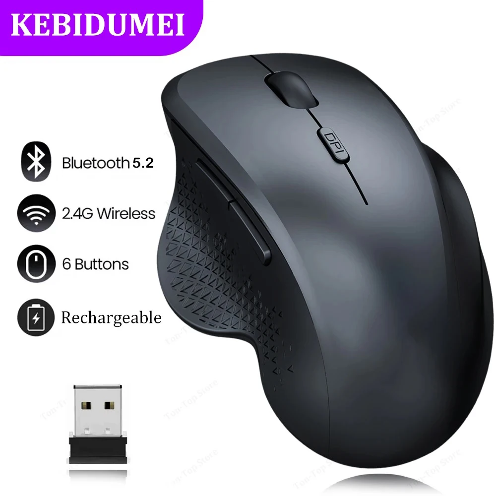 Bluetooth 5,2 Maus 2,4G Drahtlose Maus 6 Tasten Dual-Modus Wiederaufladbare Gaming Maus 1600DPI Optische Maus für PC Laptop Tablet