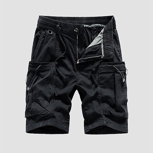 Herren Cargo-Shorts Shorts Sommershorts Kordelzug Elastischer Bund Mehrere Taschen Einfach Komfort tragbar Knielang Outdoor Sport Täglich Mode Lässig Schwarz Wein Image