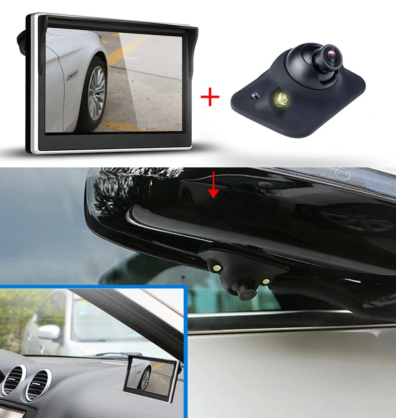 Auto-Seitenansichtssystem vorne und hinten mit 5-Zoll-TFT-LCD-Monitor, HD-LED-Kamera + Zigarettenanzünder