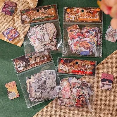 4style 50 Stück Vintage-Stil Kupferstichpapier Material Hintergrund Dekoration Aufkleber DIY Image