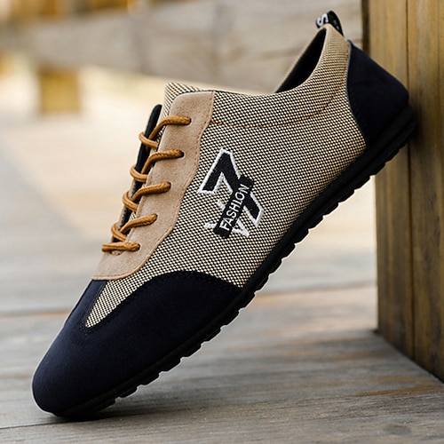 Beige und marineblaue Schnür-Sneaker für Herren – atmungsaktive Nylon-Sportschuhe für einen aktiven Lebensstil und den Alltag Image