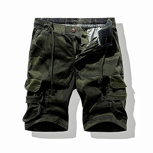 Herren Cargo-Shorts Shorts mit Camouflage-Muster Shorts Sommershorts Kordelzug Elastischer Bund Mehrere Taschen Tarnung Komfort tragbar Knielang Outdoor Sport Täglich Mode Lässig Tarnung Khaki Image