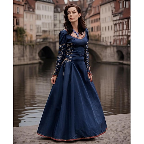 Mittelalterlich Renaissance Kleid Wikinger Keltischer Ritter Kostüm Damen Vikinger königlich Halloween Karneval Maskerade Leistung LARP Renaissance-Messe Erwachsene Kleid Image