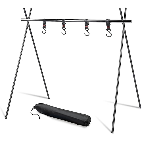 Faltbares Dreibein-Camping-Hängegestell - 4 Haken zur Aufbewahrung von Outdoor-Kochgeschirr, tragbar, Klappgestell für Outdoor-Camping Image