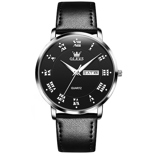 Olevs 2920 Uhr Herren Original Lederband wasserdicht leuchtend Dual Kalender klassische Einfachheit Mode Quarz Herren Armbanduhr