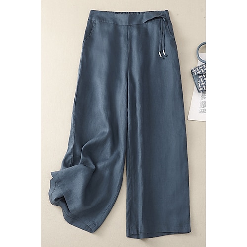 Damen Kunstbaumwollleinen Stoffhosen Mode Streetwear Volle Länge Natürliche Taille Einfach Tasche Elastischer Bund Außenbereich Bequem Straße Ausgehen Aprikose Schwarz Blau Rotblond Sommer Normale Image