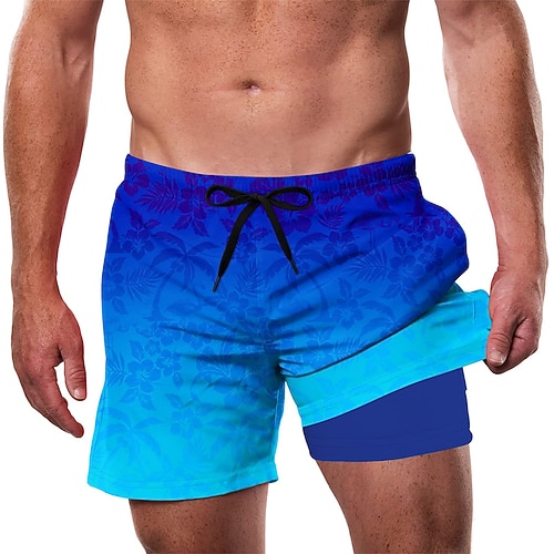 Herren Kokospalme Tropische Pflanzen Gefütterte Shorts 2 in 1 Badeshorts Badeshorts Mittlere Taille Hawaiianisch Urlaub Strandbekleidung Seitentaschen Mit Kompressionsfutter Elastischer Kordelzug in Image