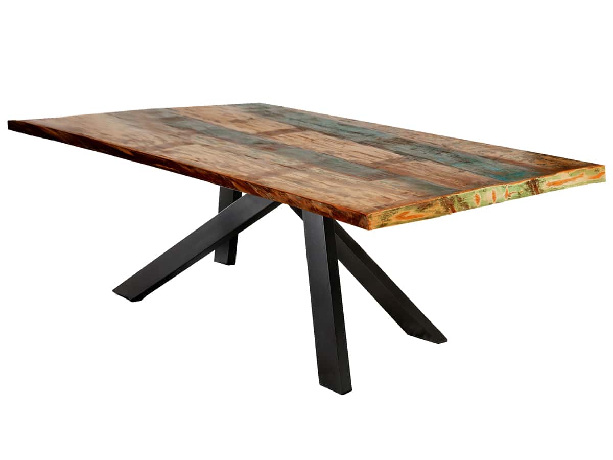 MiaMöbel Esstisch 'Vanaja' 240x100 cm, Altholz/Antikschwarz Massivholz, Metall Recycletes Holz Modern