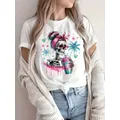 T-shirt girocollo con stampa teschio per donna Top Casual manica corta per camicie estive e primaverili per donna y2k top