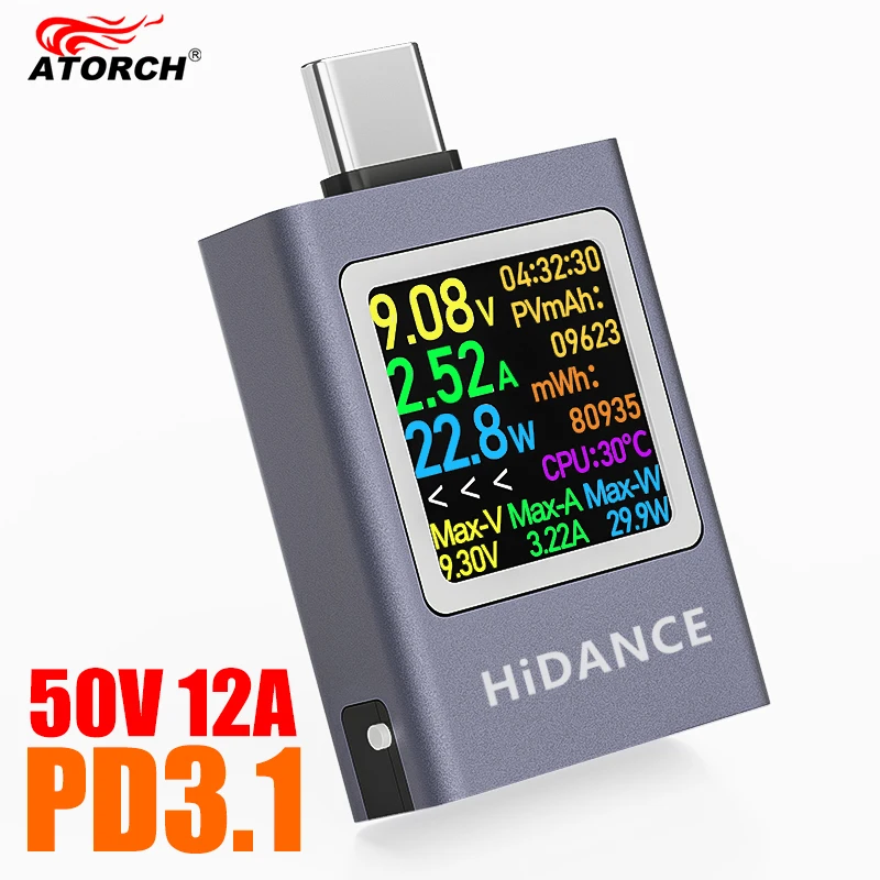13 in 1 DC 4.5-50V 0-12A Display digitale multifunzione Amperometro di tensione CC Misuratore di potenza Tipo-c Ricarica del telefono cellulare Tester PD3.1