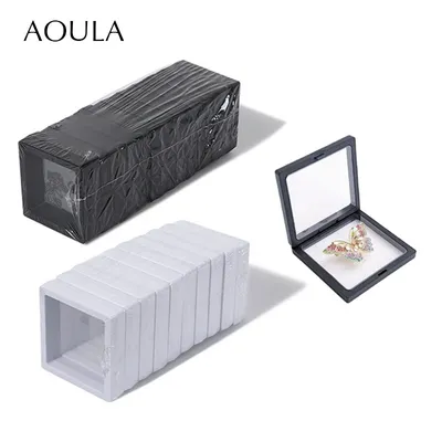 Portable Floating Frame Display Holder Stand Suspension Case for Medallions Specimens Chip Coin Pin PE Film Jewelry Storage Case