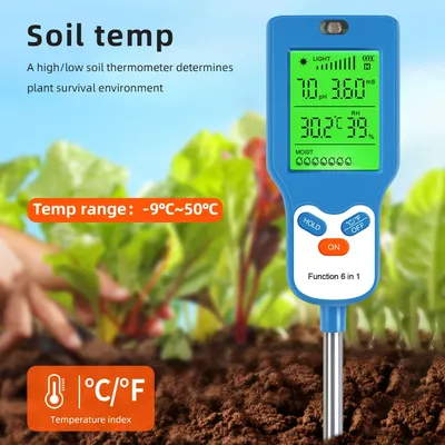 Professional Soil Tester 6 in 1 Soil Detector Soil Moisture Sunlight Fertility Humidity Temp Meter