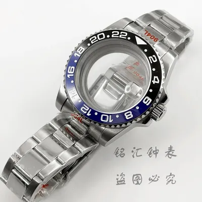 40MM GMT Waterproof Black Blue Ceramic Insert Watch Case For ​NH34 NH35 NH36 NH38 NH70 ETA2824