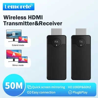 Lemorele Q50 Wireless HDMI Video Transmitter and Receiver Extender Kit Display Adapter Dongle for TV