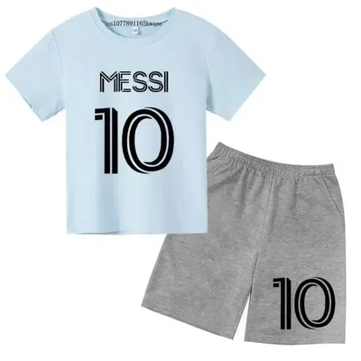 2025 summer new children's sportswear 2-piece set Messi Super soccer star sportswear breathable and