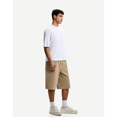 Bershka Frayed Effect Skater Bermuda Shorts Men 34 Sand