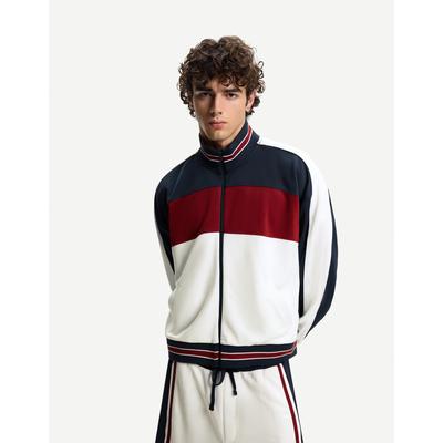 Bershka Technical Zip-Up Sports Sweatshirt Men S Off White