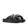 Hausschuh CLARKS "Alda Glide", Damen, Gr. 41, schwarz (schwarz leather), Leder, casual, Schuhe, Slides, Schlappen mit gepolsterter Bandage