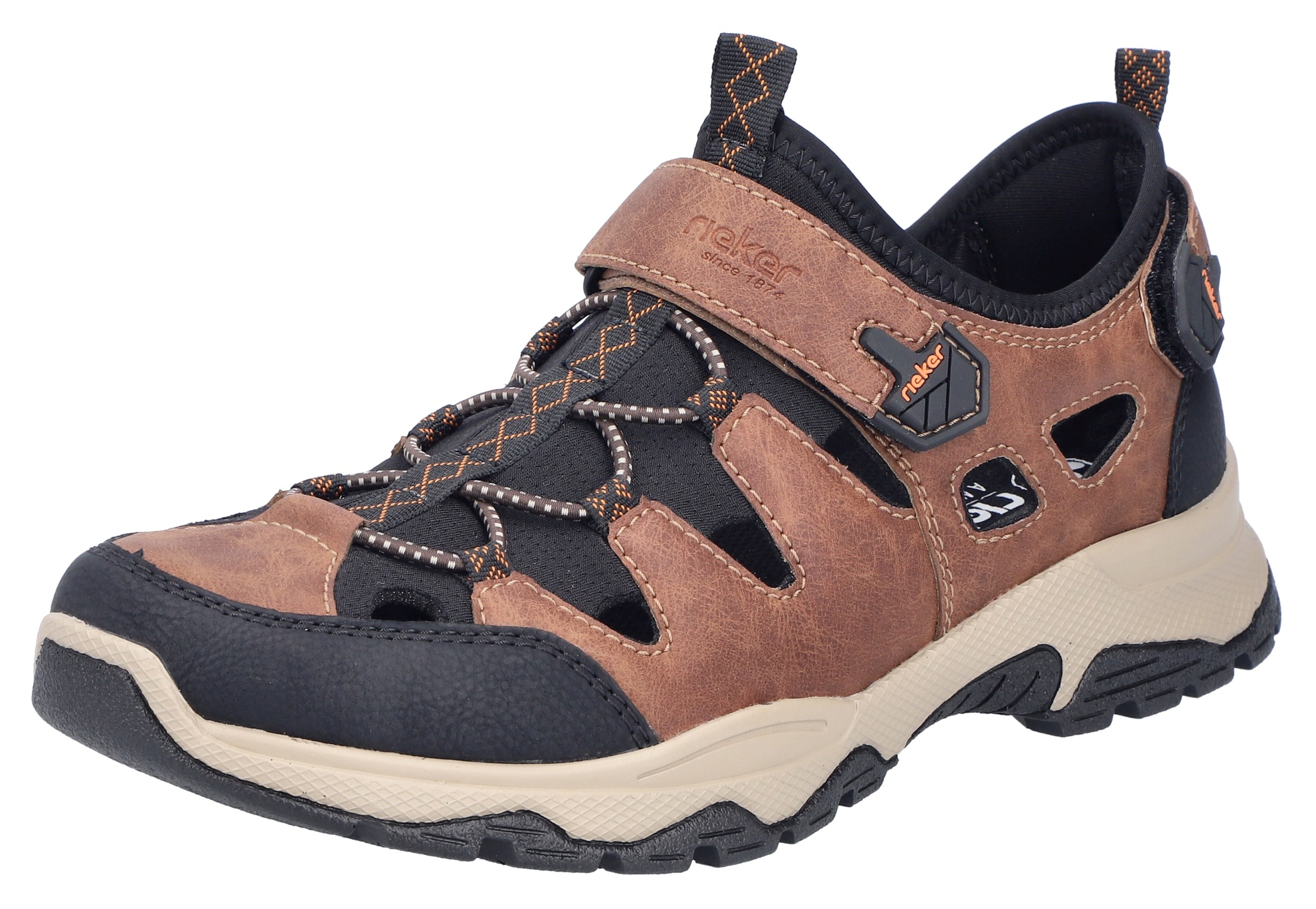 Slip-On Sneaker RIEKER, Damen, Gr. 40, braun (braun, schwarz), Lederimitat, Textil, Schuhe, Schlupfschuh, Trekkingschuh, Outdoorschuh mit luftigen Lochungen