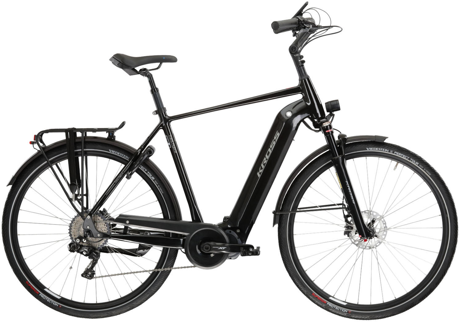 E-Bike KROSS "E-Trekkingrad Trans Hybrid Prestige 630 28 Zoll schwarz" Gr. 56, schwarz (schwarz, schwarz), Elektrofahrräder, 56cm, 28 Zoll (71,12cm), Pedelec, Elektrofahrrad für Herren Image