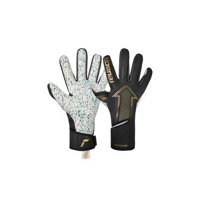 Torwarthandschuhe REUSCH "Fastgrip Fusion", Damen, Gr. 12, gold (schwarz, goldfarben), 33% Polyester, 3% Polyamid, 59% Elastodien, 5% Polyurethan, mehrfarbig, sportlich, Handschuhe, mit Hybrid Negative Cut Image