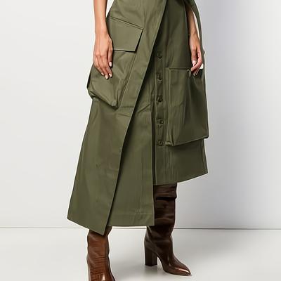 TEMU Niannian Women's Elegant Belted Long A-line Skirt - Solid Color, Machine Washable, Versatile Fit For Casual & Formal Wear, Cute Skirts, Formal Attire, Fitted Waistband, Durable Fabric Image