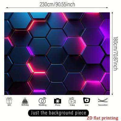 TEMU 2d Flat Printing Neon Glowing Hexagon Backdrop Banner Backdrop Decoration For Home Decor, Birthday Anniversary, Versatile Photography Backdrop For Outdoor Indoor Image