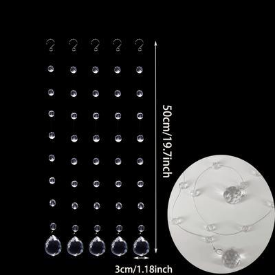 TEMU 5pcs Crystal Bead Garland Transparent Glass Bead Garland Hanging Valentine's Day Birthday Wedding Arch Decoration Door Garland Curtain Decoration Accessories Image