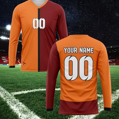 TEMU Custom Men's Soccer Jersey - V-neck, Long Sleeve With Name & Number Print, Training & Casual Wear Image
