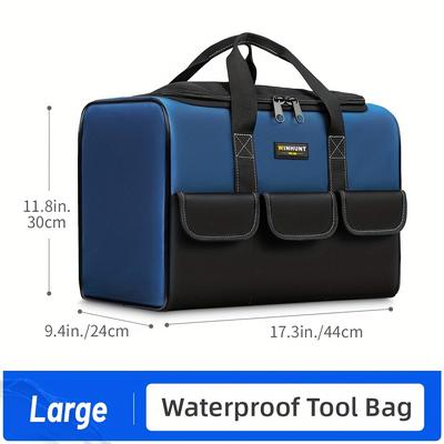TEMU Heavy-duty Tool Bag With Wide Mouth - Waterproof, Durable & Organized Storage For - Blue Image