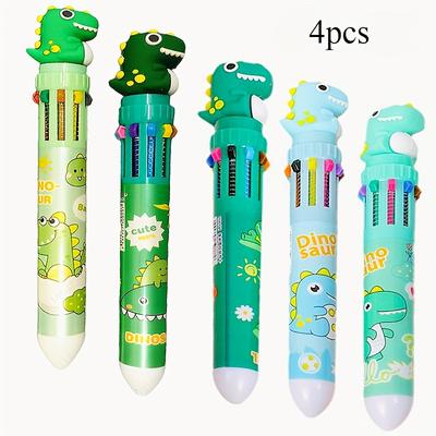 TEMU 2-pack/4-pack Retractable Ballpoint Pens, 10-color Assorted, Fun Gift, Dinosaur Design Image