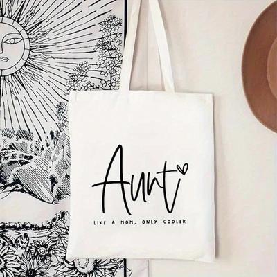 TEMU Auntie Pattern Tote Bag, Large Capacity Shoulder Bag, Casual Handbag For Commuting School Shopping, Travel Beach Bag, Gift For Woman Image