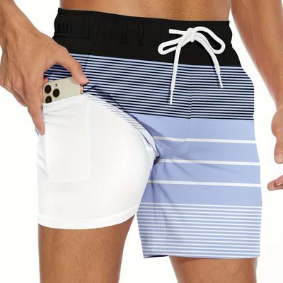 TEMU 1 Pair 55-83# Double-layer Polyester Beach Shorts For Women, Casual Printed Swimwear With Inner Lining, Lightweight & Comfortable, Machine Washable, Regular Fit, Smooth Texture, Adult Sizes Image