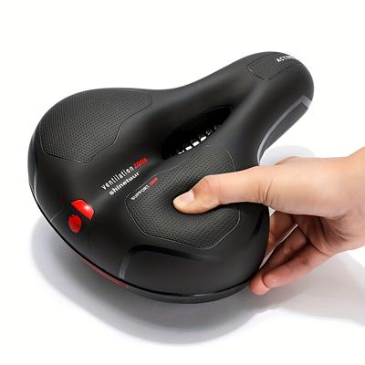 TEMU Ergonomic Bike Seat Cushion - Absorption Foam, Waterproof, For , Ideal For Stationary, Exercise, Mountain & Road Bikes, Black With Red Accents Image