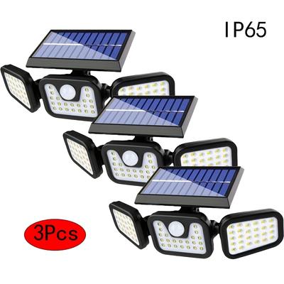 TEMU 3pcs Solar Led Wall Lights With Motion Sensor - Triple Head Outdoor Garden Lighting, , Remote Control Not Included Image