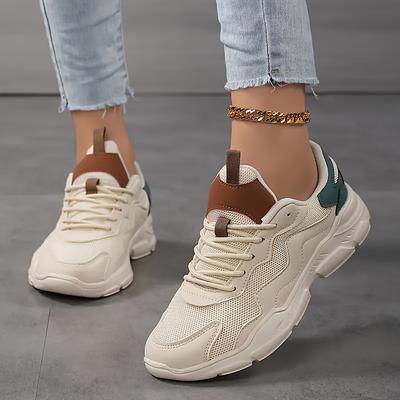 TEMU Women's Casual Sneakers Breathable Mesh Upper Solid Color Low Top Athletic Shoes With Sole, Hand Washable, Lightweight Running Shoes Image