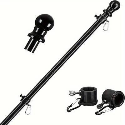 TEMU Outdoor Flagpole Kit Stainless Steel Black/silvery Flagpole Wall-mounted Flagpole Suitable For Residential Porch Garden Yard Truck Ship Commercial Etc. Only Flagpole Image