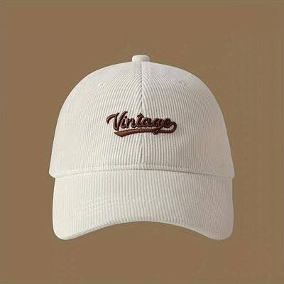TEMU Vintage Letter Embroidery Baseball Cap Solid Color Corduroy Sports Hat Lightweight Adjustable Dad Hats For Women Men Image