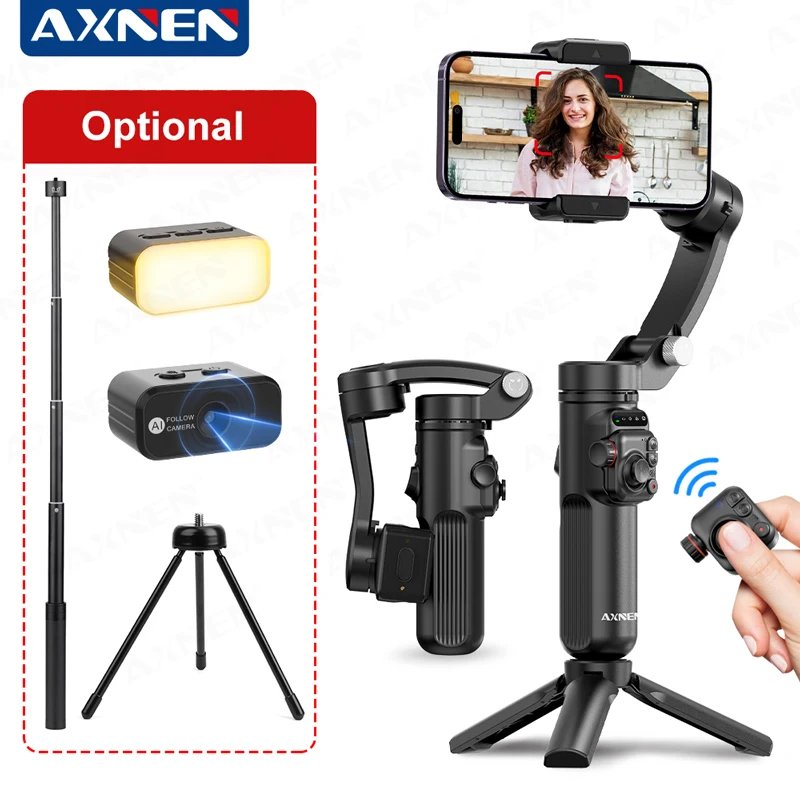 AXNEN M02 Telefonstabilisator 3-Achsen faltbarer Handheld Gimbal AI Face Tracking für iPhone Android Smartphone, abnehmbare Fernbedienung Image