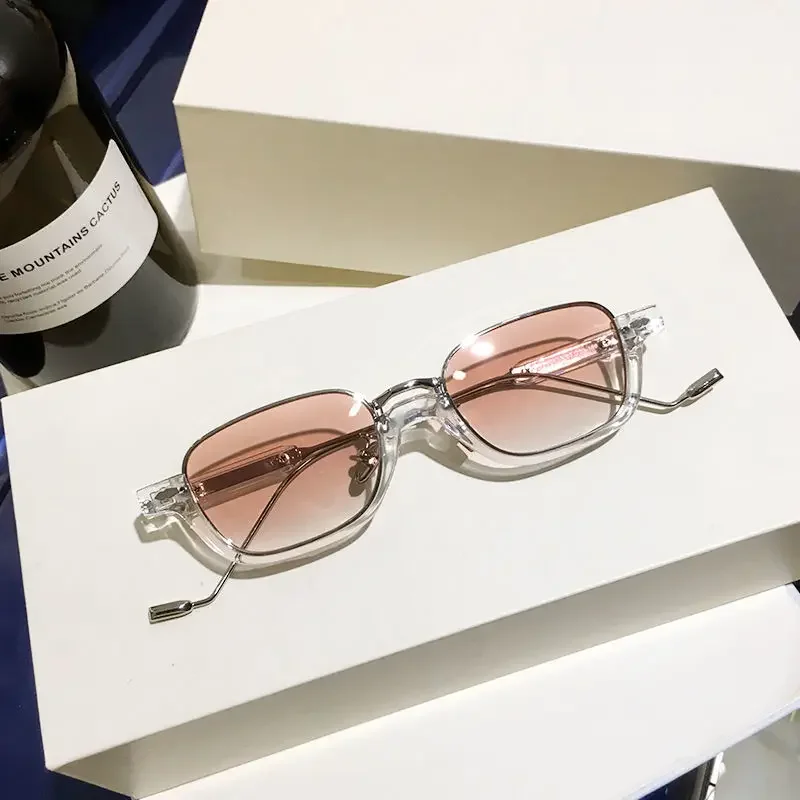 Quadratische Sonnenbrille mit kleinem Rahmen, halber Rahmen, Metallrahmen, neutrales Straßenfotografie-Zubehör, Sonnenbrille für Damen Image