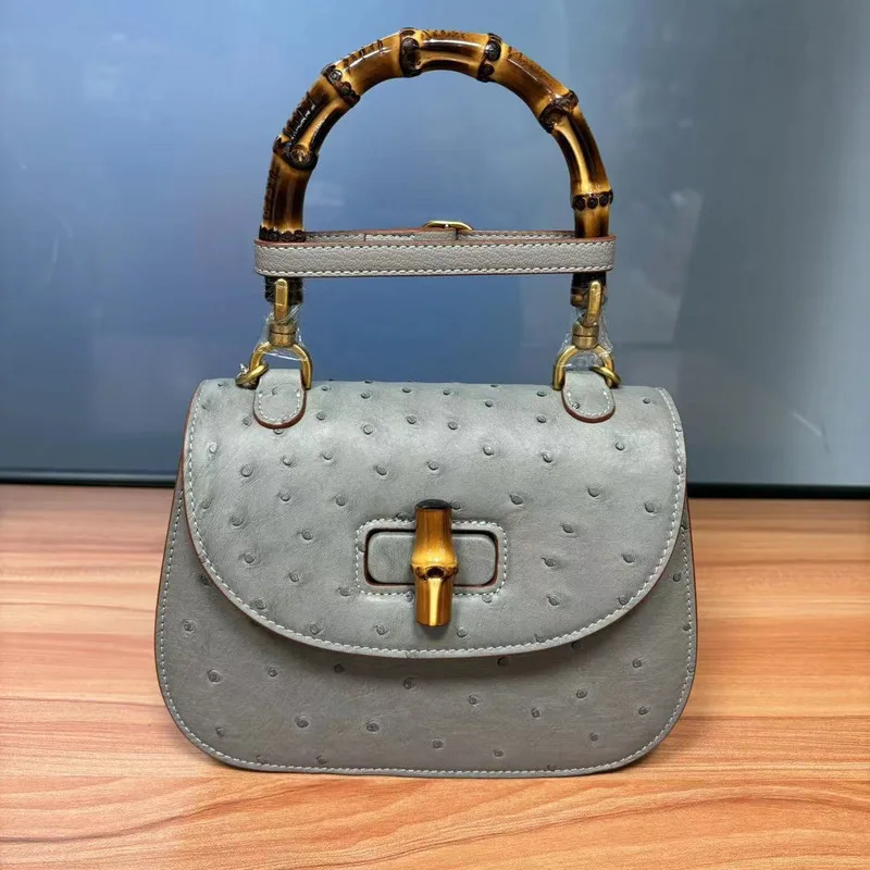 Neue südafrikanische Strauß Mode Trend Bambus Hundert Schulter echtes Leder Wildleder Handtasche Umhängetaschen weibliche Damentaschen Image