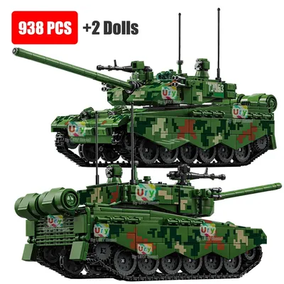 938PCS WW2 Tanks Armee 99A Kampf Grün Tank Militär Soldat Figuren Krieg Waffe Bausteine Spielzeug Image