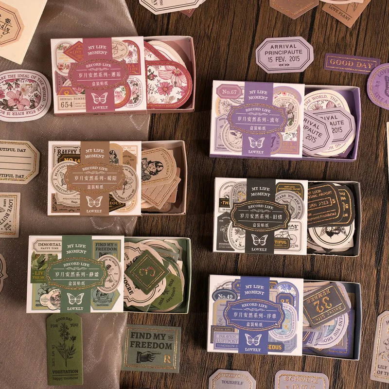 40 stücke Retro Bronzing Etiketten Aufkleber Vintage Ins dekorative Collage Scrap booking Material Geschenk Versiegelung Junk Journal Lieferungen Image