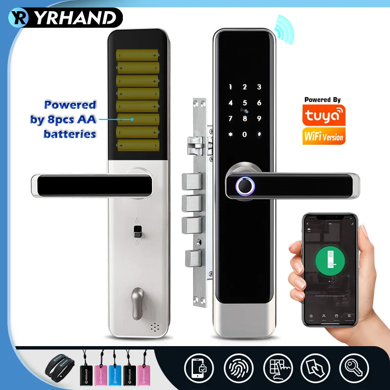YRHAND cerradura electrónica Tuya Wifi App Fernentriegelung Digitale Elektronische Biometrie Silber Wasserdichtes Smart Lock Für zu Hause Image