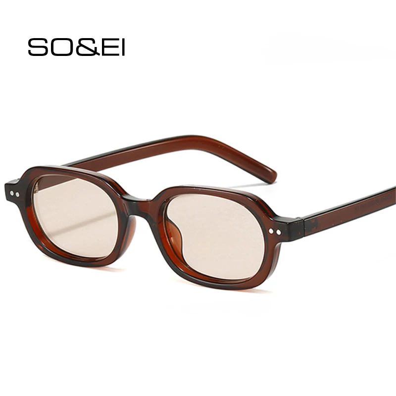 SO&EI Retro Kleine Ovale Sonnenbrille Frauen Shades UV400 Mode Nieten Männer Gelee Farbverlauf Punk Sonnenbrille Image