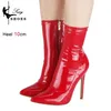 10CM Rot Frauen Stiefeletten Seite Zipper Dünne Fersen Kurze Boot Glänzend Patent Leder High Heels Büro Herbst Schuhe Frau schuhe