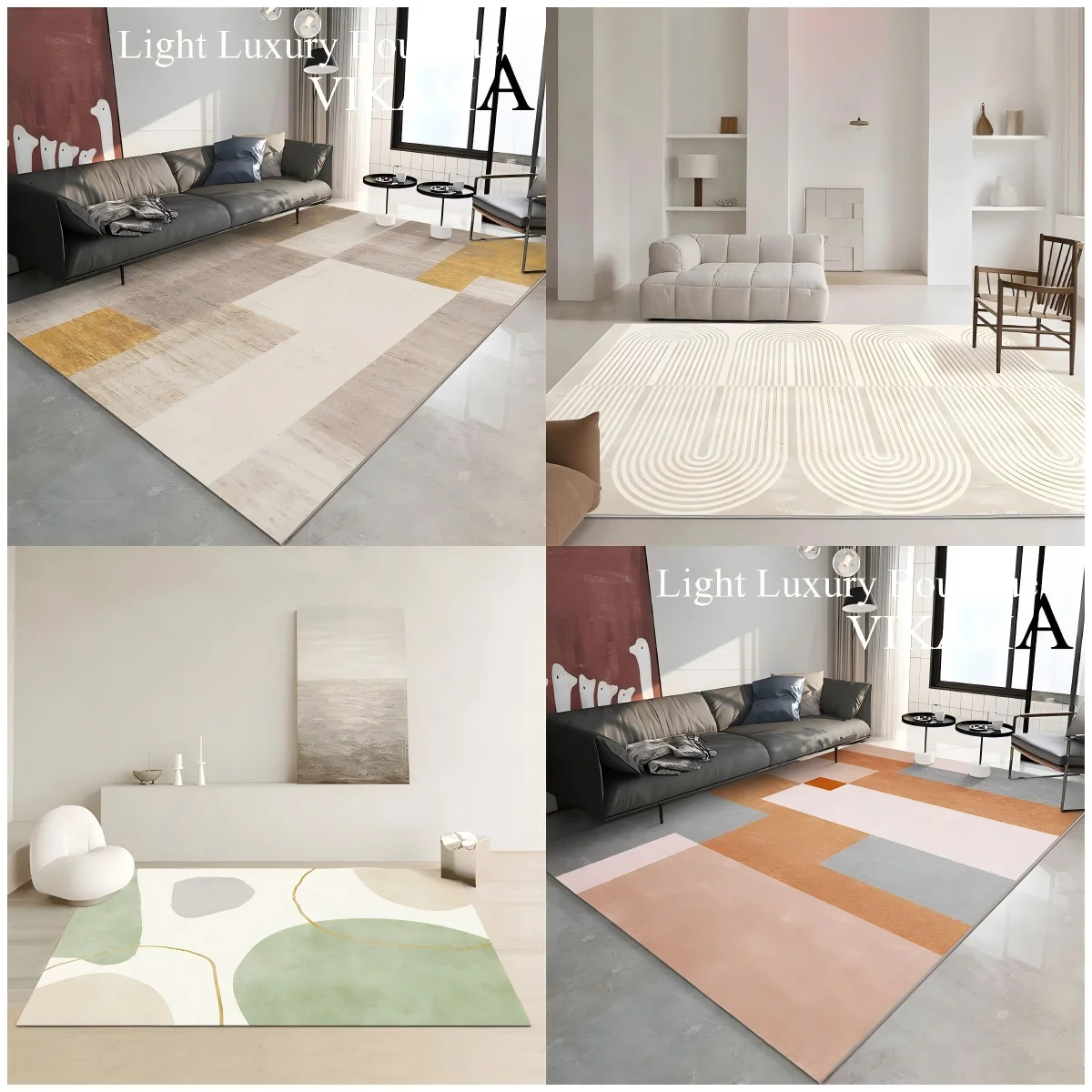 VIKAMA skandinavischer geometrischer Schlaufenteppich, wasserdicht, für Wohnzimmer, Sofa, Schlafzimmer, Nachttisch, Garderobe, Bodenmatte, Heimdekoration Image