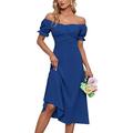 Per donna Abito Midi Abito in cotone e lino Moda Essenziale Moderno Quotidiano Ferie Uscire Vestibilità regolare Semplice Manica Corta Senza Spalle Verde chiaro Blu Reale Viola Marrone Estate