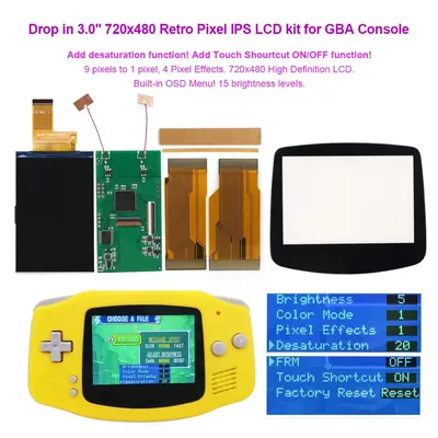 Hispeedido Add Desaturation V5 Drop In 3.0" 720x480 Retro Pixel IPS Backlight LCD Kit W/No Need to